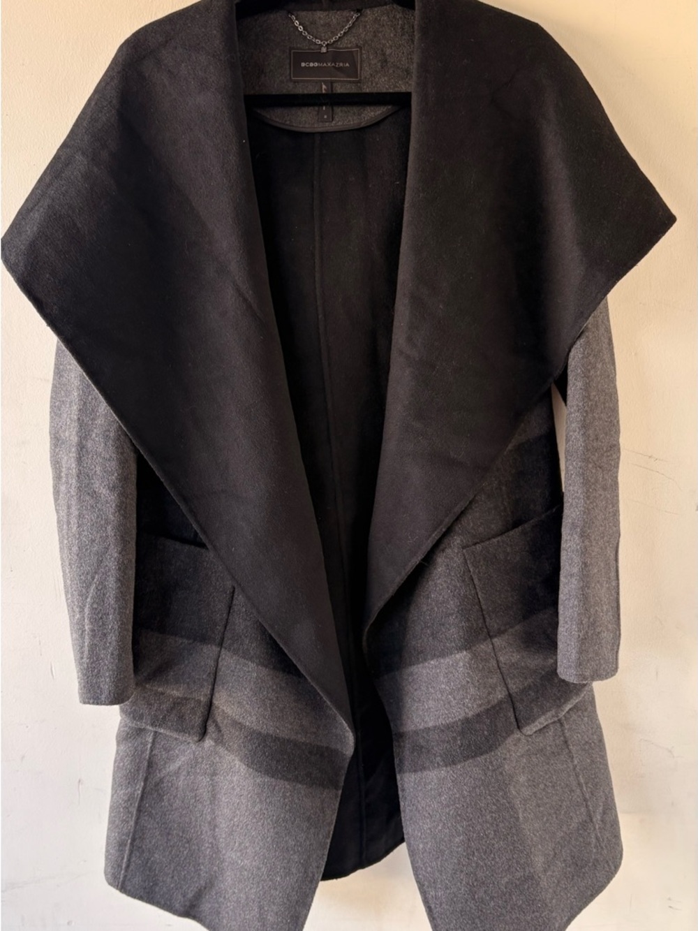 BCBGMaxAzria Two-Tone wrap cape Open Front Wool-Blend in Black & Gray